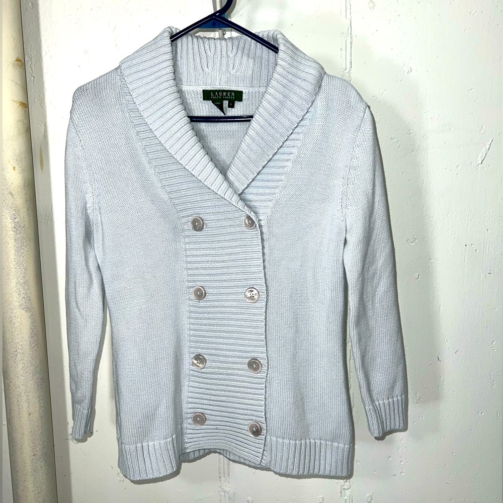 Ralph Lauren Women’s Vintage Double Breasted Cardigan Sweater Light Blue Small